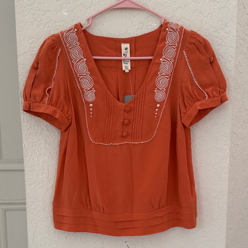 Anthropologie NEWTerracotta Embroidered Blouse